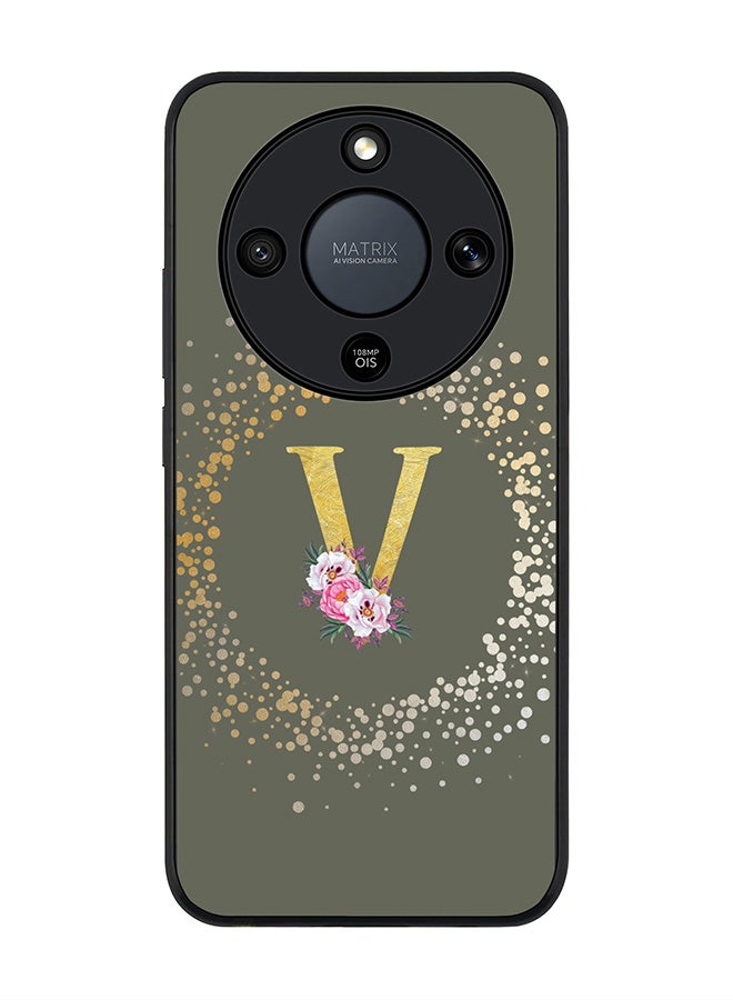 For Honor X9d / Magic8 Lite / X70 Case,Slim fit Camera Protection, Shockproof Thin Phone cover  - Custom Monogram Floral - V  (Olive Green )